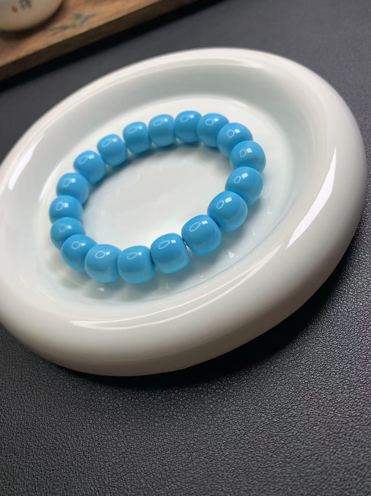 湖北原矿纯手工特色高瓷原石精工蓝老型手链12mm