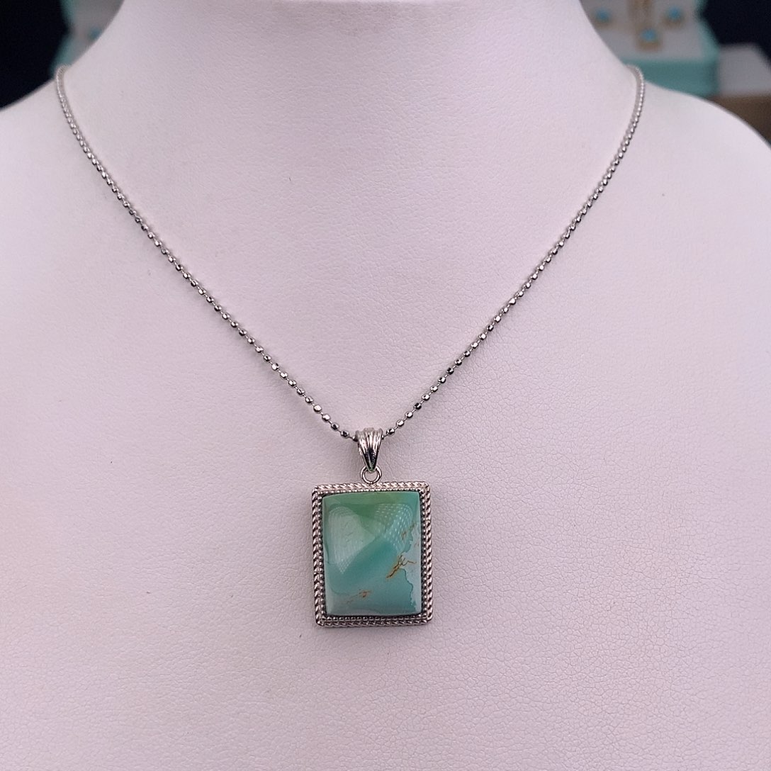 绿松石银S925镶嵌吊坠(赠链)