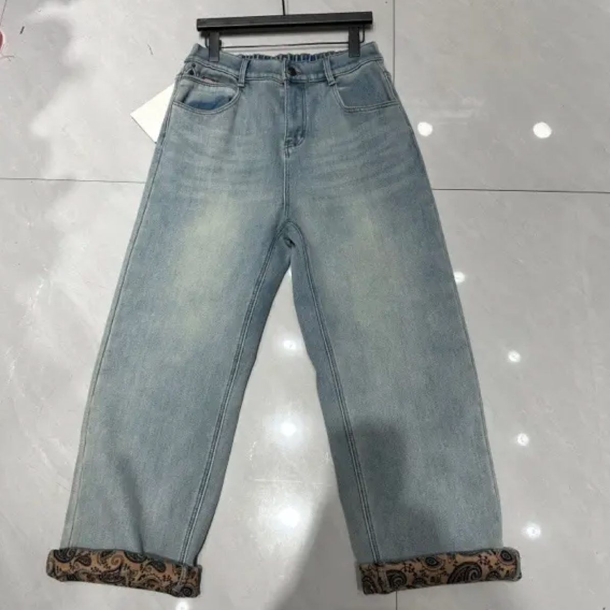 冬季83007新款130 - 220斤加绒高腰显瘦直筒牛仔裤百搭保暖