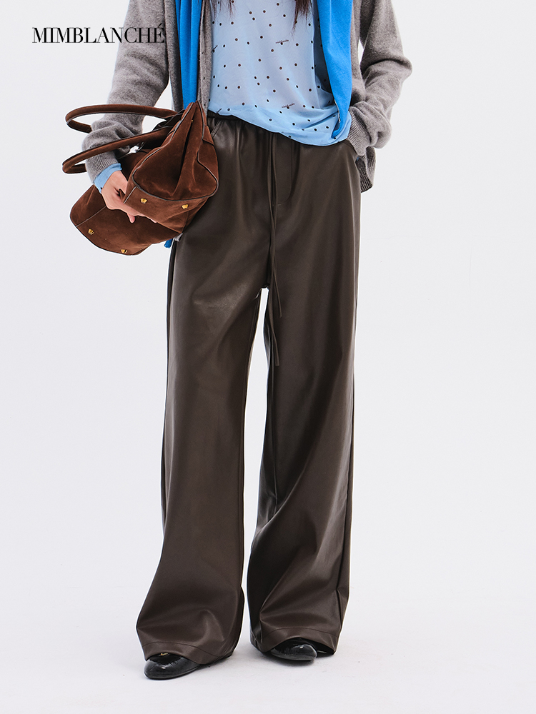 【现货】MIMBLANCHE秋冬宽松舒适松紧腰阔腿织标休闲长裤廓形卫裤女