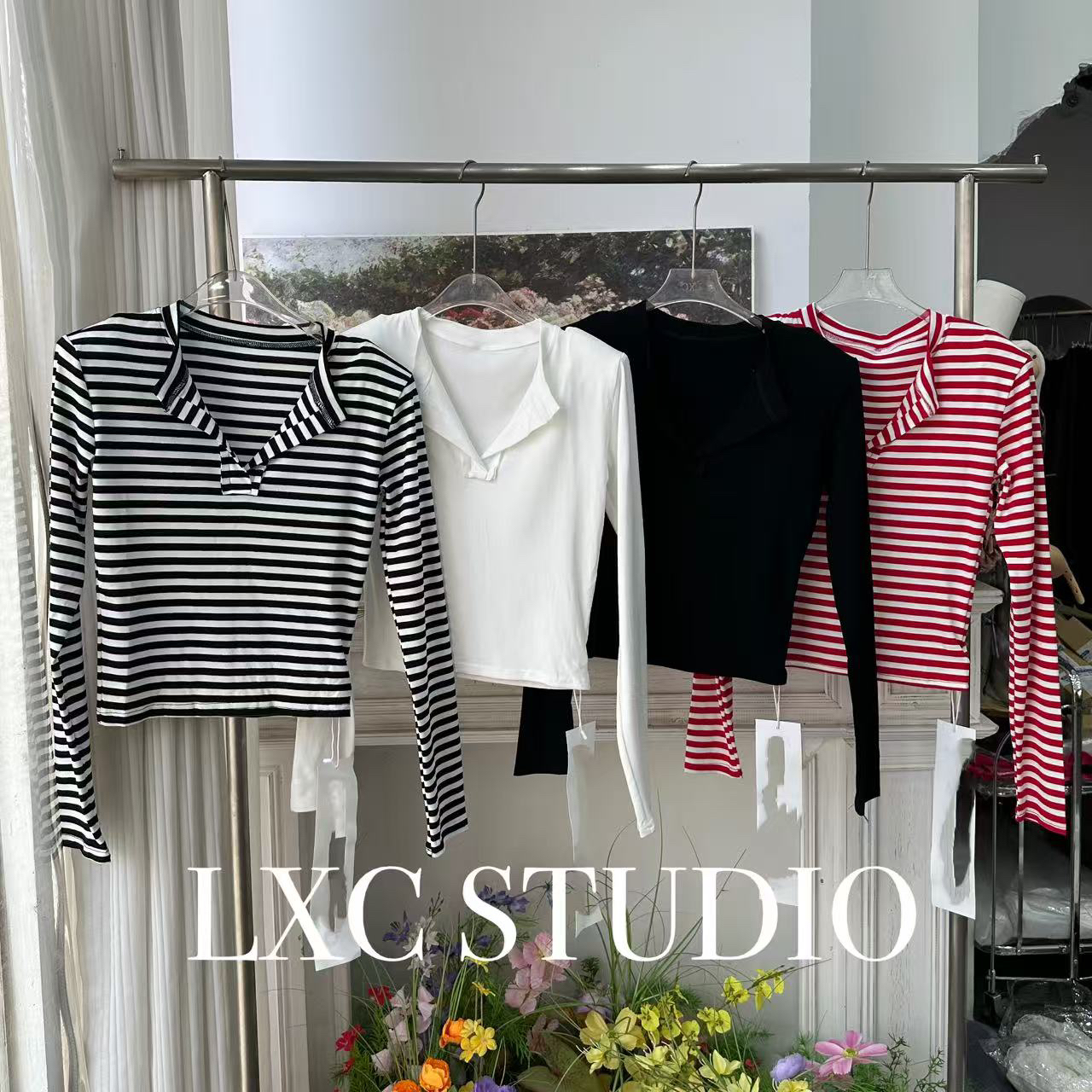 YA【2757】独特主角·百搭显瘦v领净版垫肩上衣