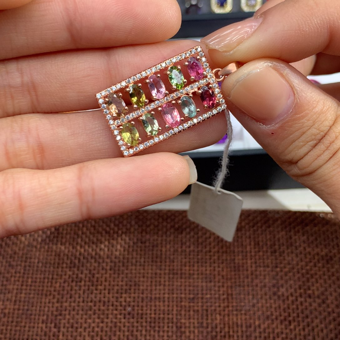 碧玺吊坠(不含链)银S925镶嵌