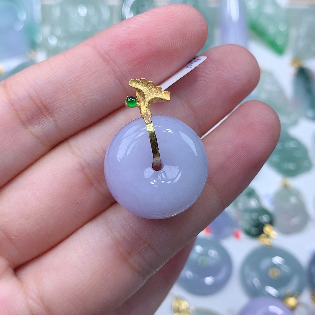 翡翠颈饰18K金镶嵌平安