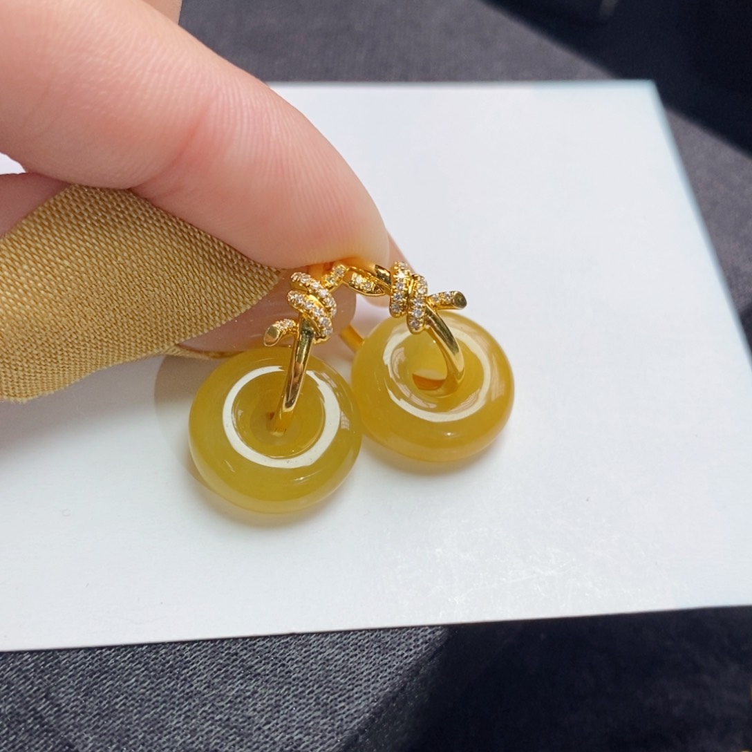 翡翠耳饰18K金镶嵌甜甜圈