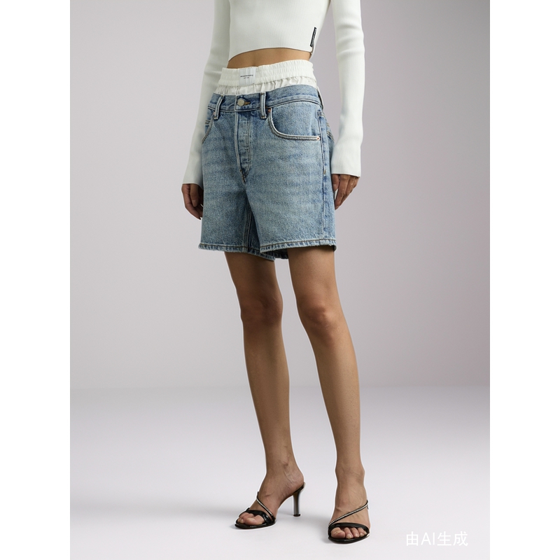 Alexander Wang/亚历山大王 秋冬女分层式牛仔裤短裤