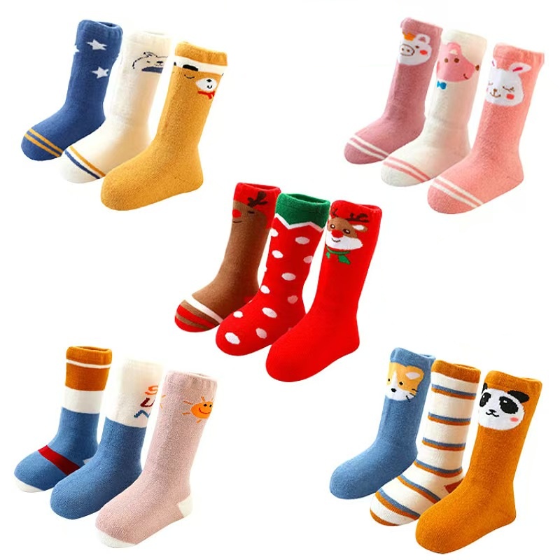 中长筒不露脚脖婴儿袜子秋冬棉质0-1-3岁卡通新生儿童加厚宝宝袜