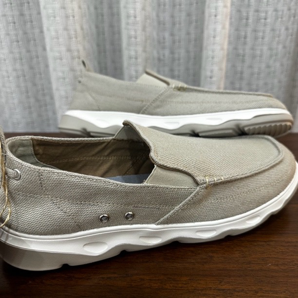 灰白色亚麻休闲男鞋 透气防臭吸汗 春秋夏款 越穿越宽容 拍大一码