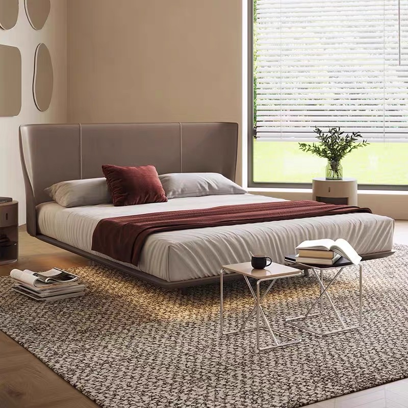 【意驰老何】原版开模 ALYS马鞍皮悬浮床/床头柜  爱丽丝悬浮主卧床