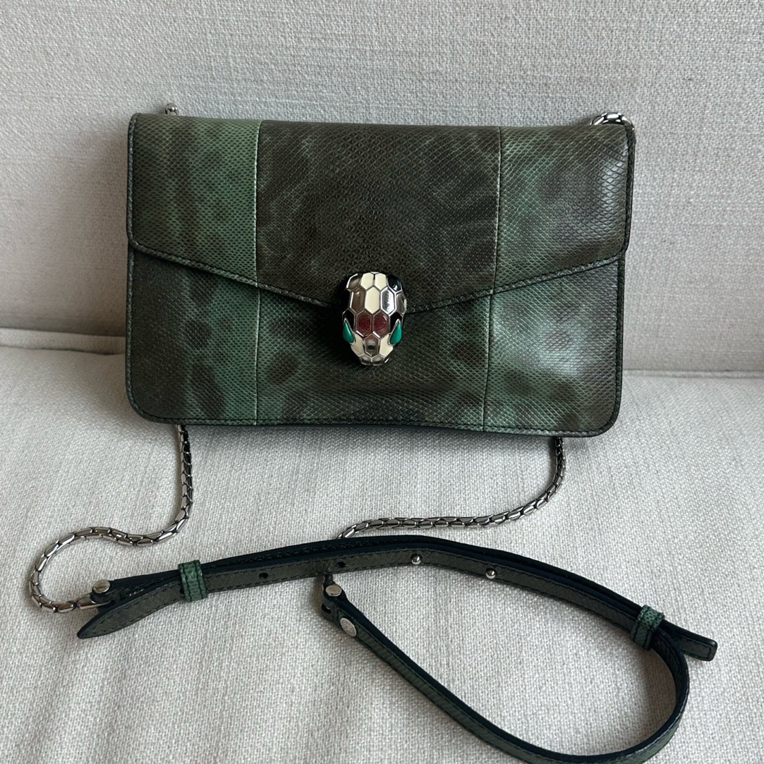 95新 BVLGARI/宝格丽 95新-抹茶绿蛇皮纹单肩斜挎包
