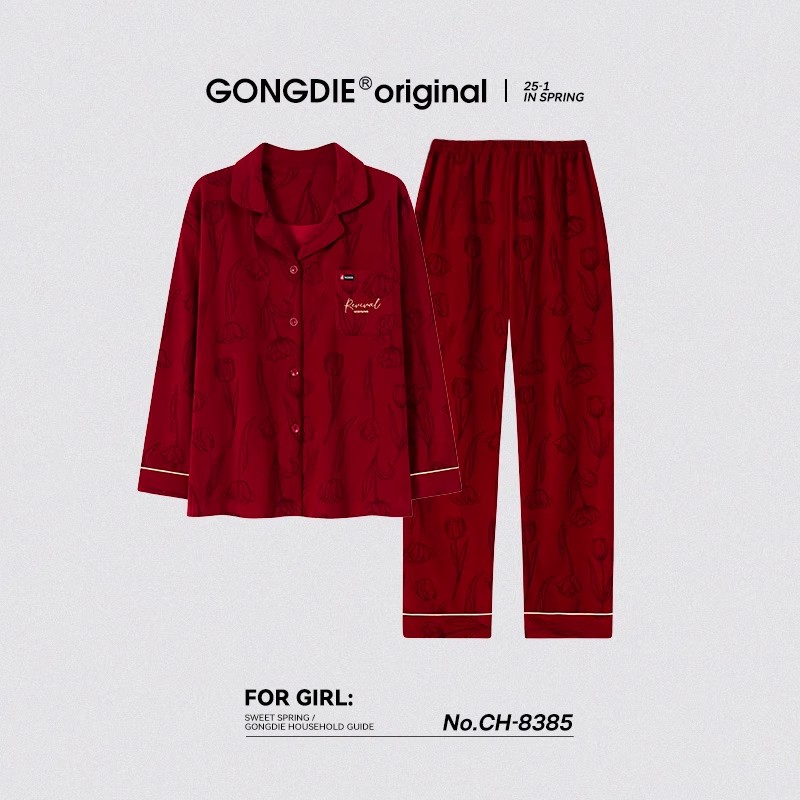 宫蝶【蓄热型】红色情侣睡衣女结婚新婚本命年秋冬长袖德绒家居服