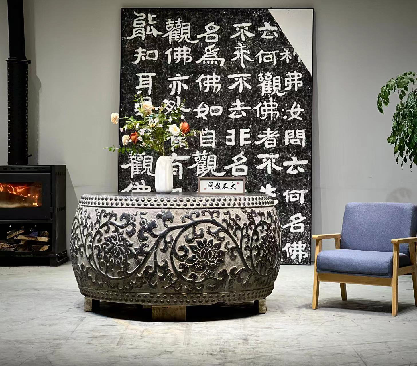 青石大鼓桌复古家用工艺品直径1.3米大号