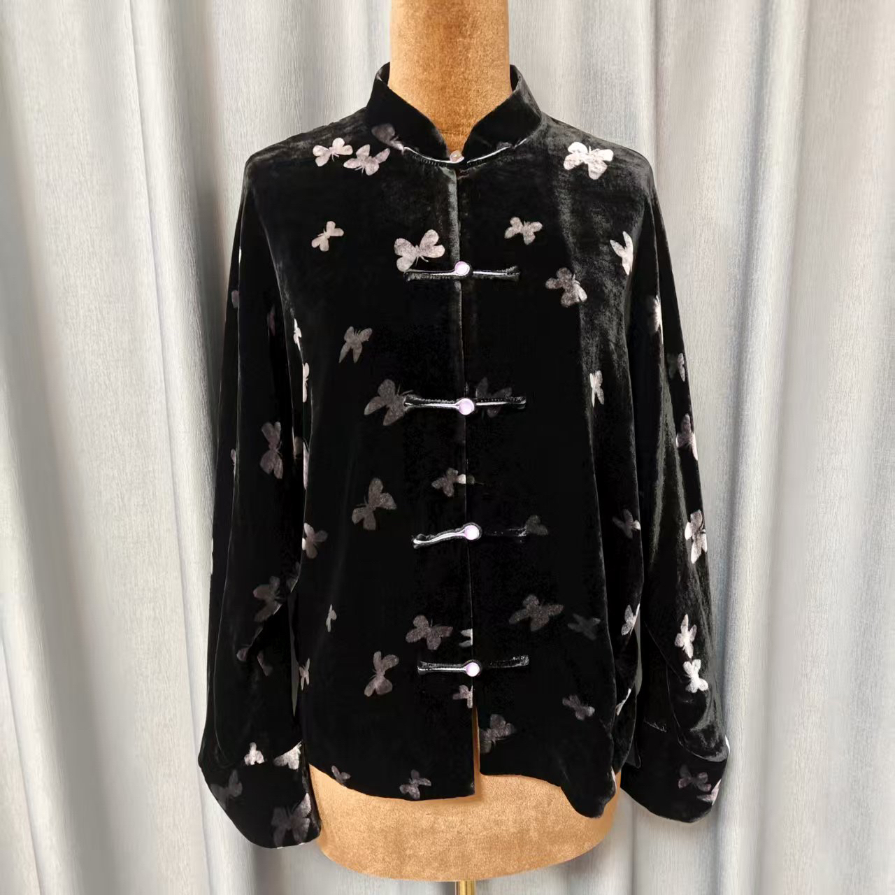 新中式蝴蝶飞舞真丝丝绒外套