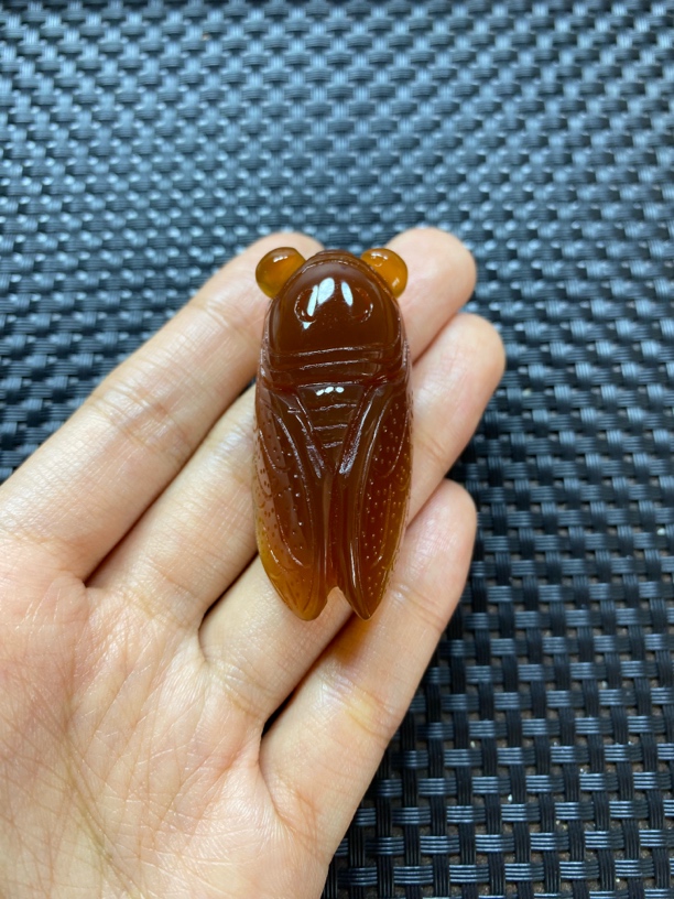天然巴西红玛瑙手工精雕知了吊坠手把件