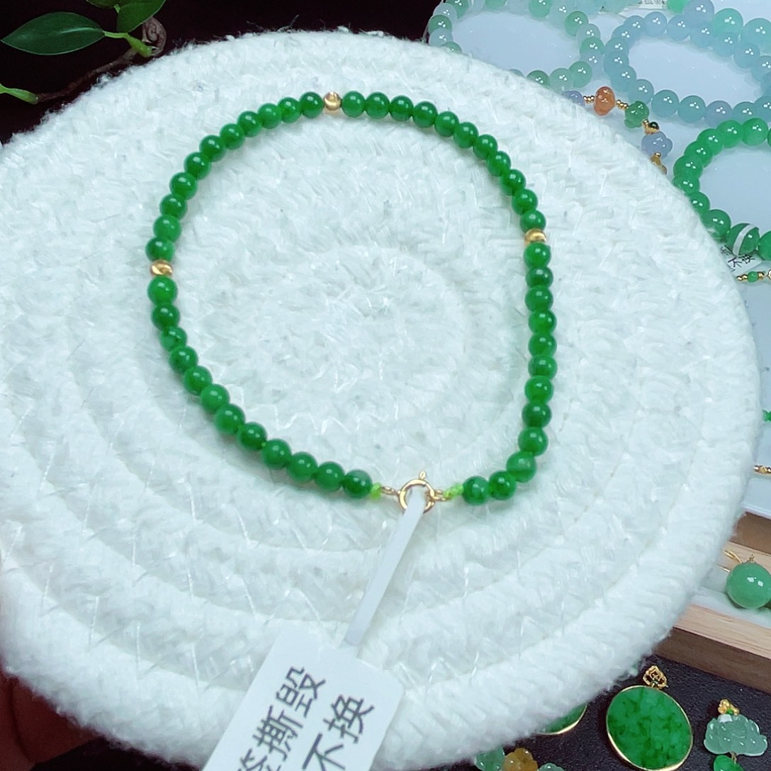 翡翠18K金镶嵌手链天然缅甸翡翠A货卡3.8