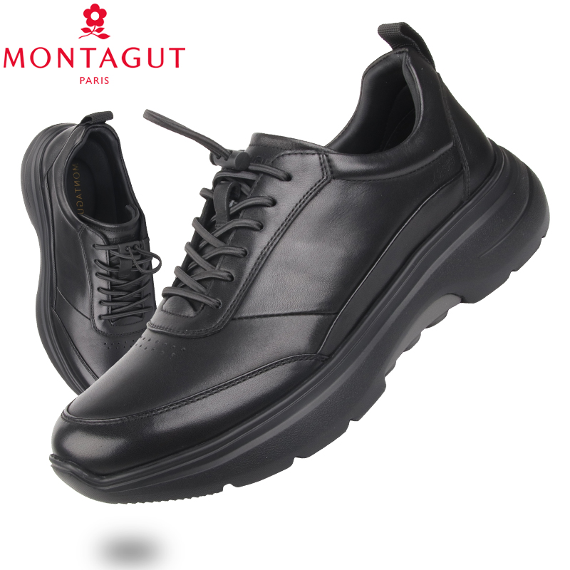 梦特娇男鞋2025新款超轻底缓震舒适商务运动皮鞋厚底增高休闲鞋潮