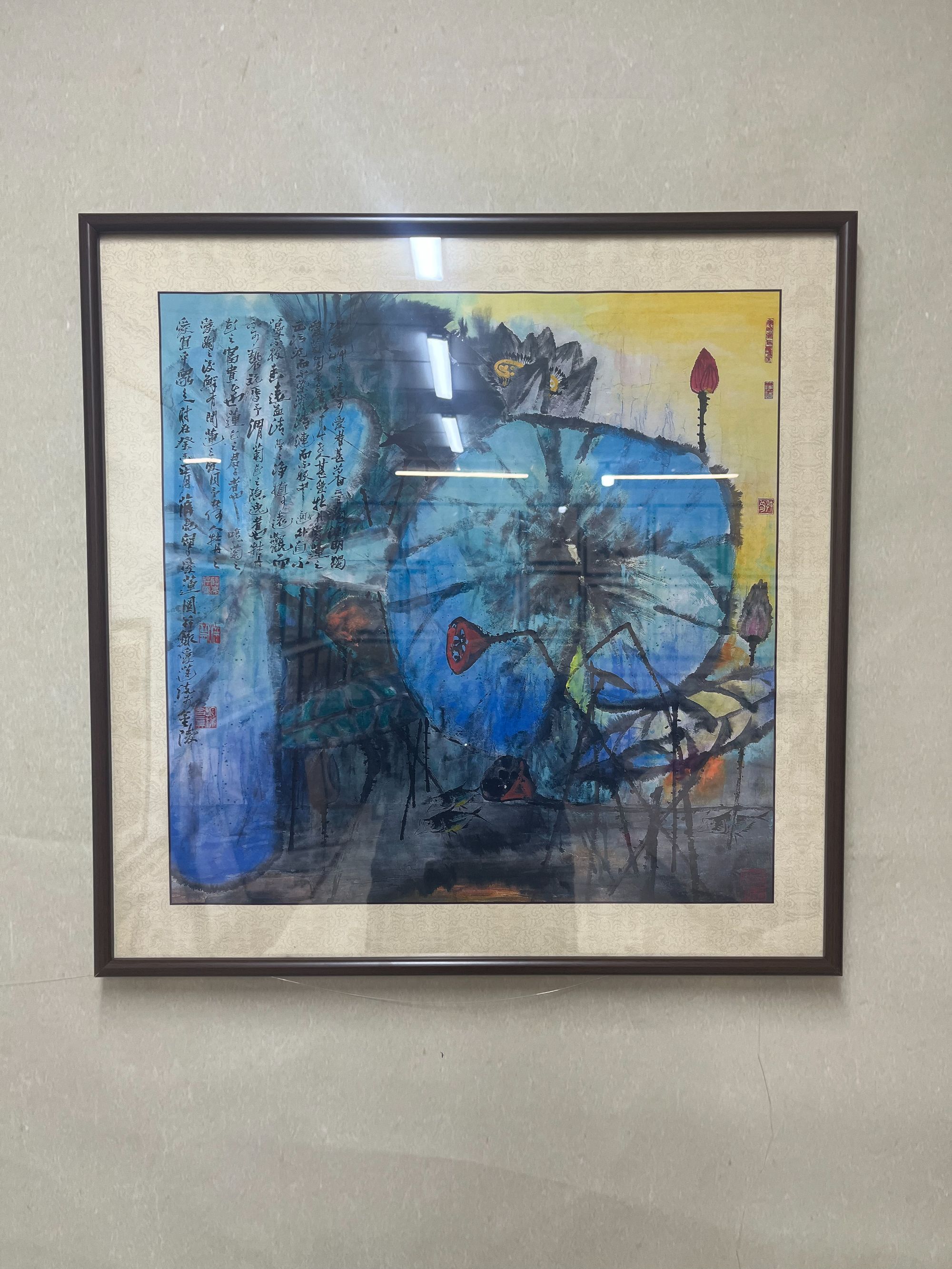 62cm*62cm中式荷叶荷花装饰画木框适用于玄关书房茶室客厅