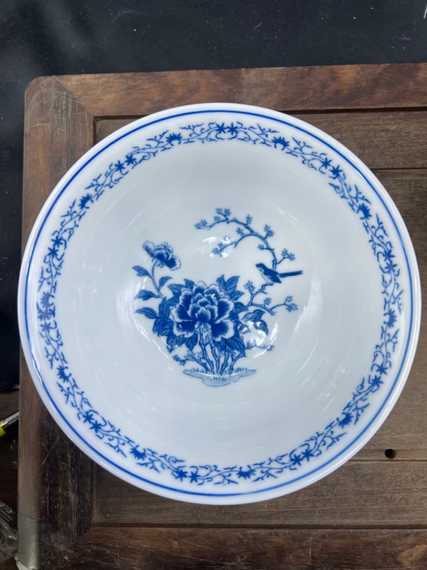 醴陵群力釉下贴花兰花小鸟17.8cm菜碗汤碗高温瓷