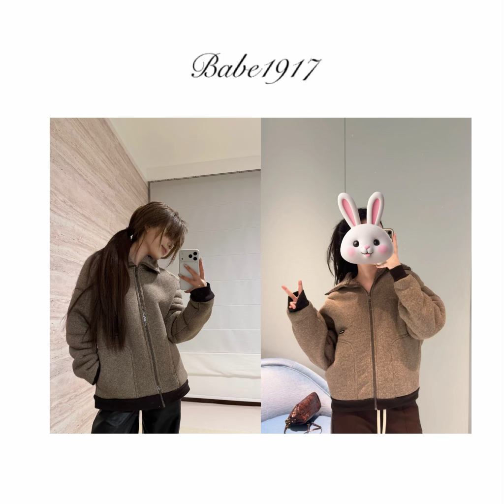 【妹妹七夕系列】保暖羊羔毛宽松型翻领长袖短外套立领短款秋冬冬季