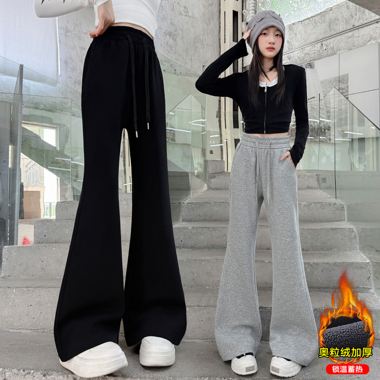 女童加绒喇叭裤秋冬2025新款儿童一体绒裤子女孩中大童微喇裤