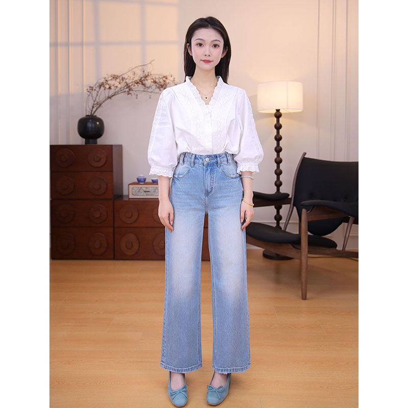 【JEAN ONE】2025新款·冰川蓝·重工艺微弹洗水九分直筒牛仔裤-J113