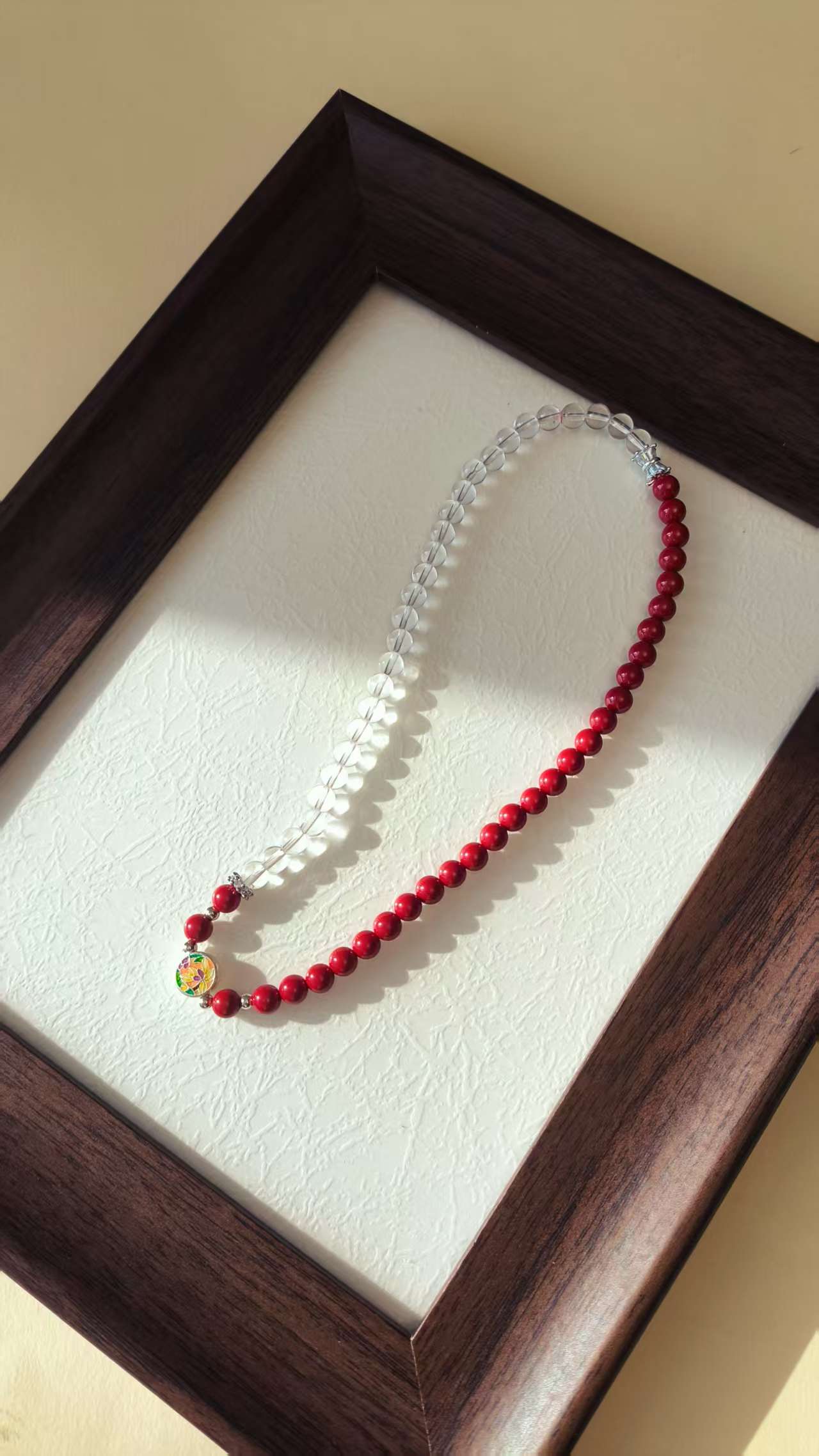 含辰砂工艺品含辰砂高含量紫金砂朱砂搭配天然白水晶双圈手串6mm