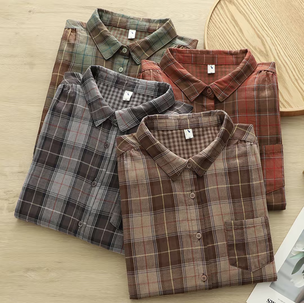 港风复古经典格子衬衫纯棉双层纱春秋季新款长袖防晒休闲百搭显瘦