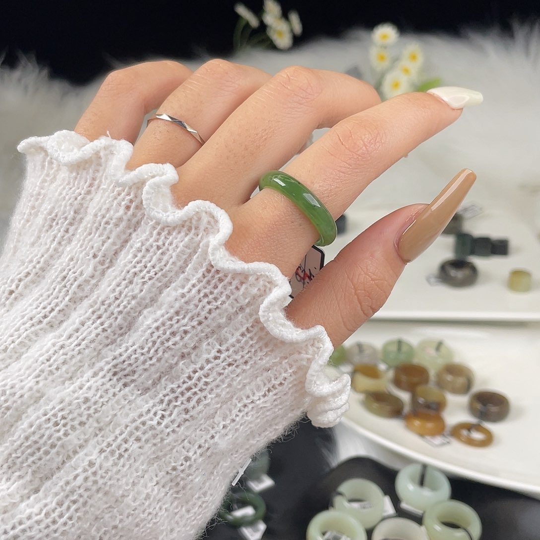 和田玉未镶嵌戒指Ｕ17乌兰海细条19.3mm