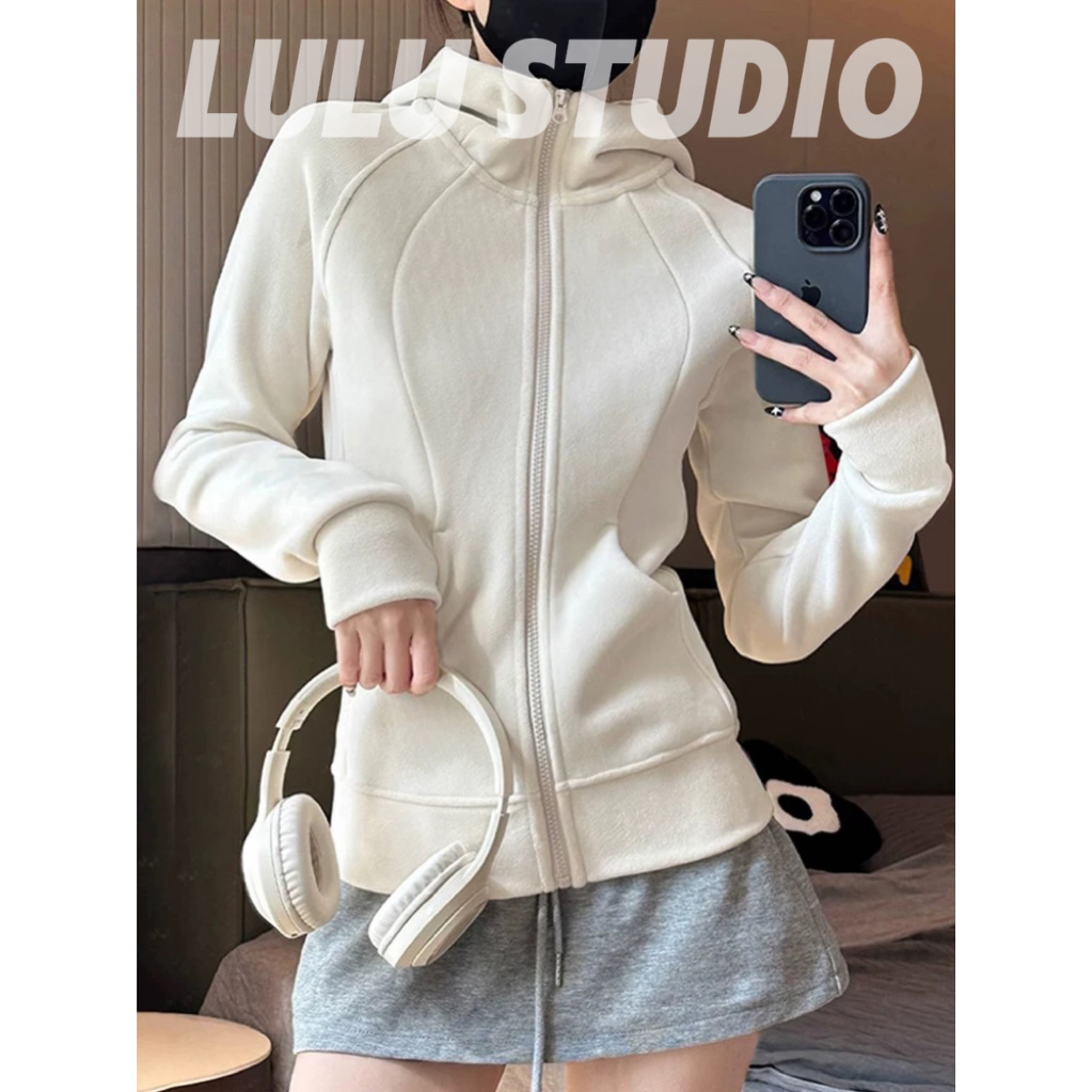 双面奥粒绒lulu同款外套女春秋连帽运动卫衣修身瑜伽服摇粒绒上衣
