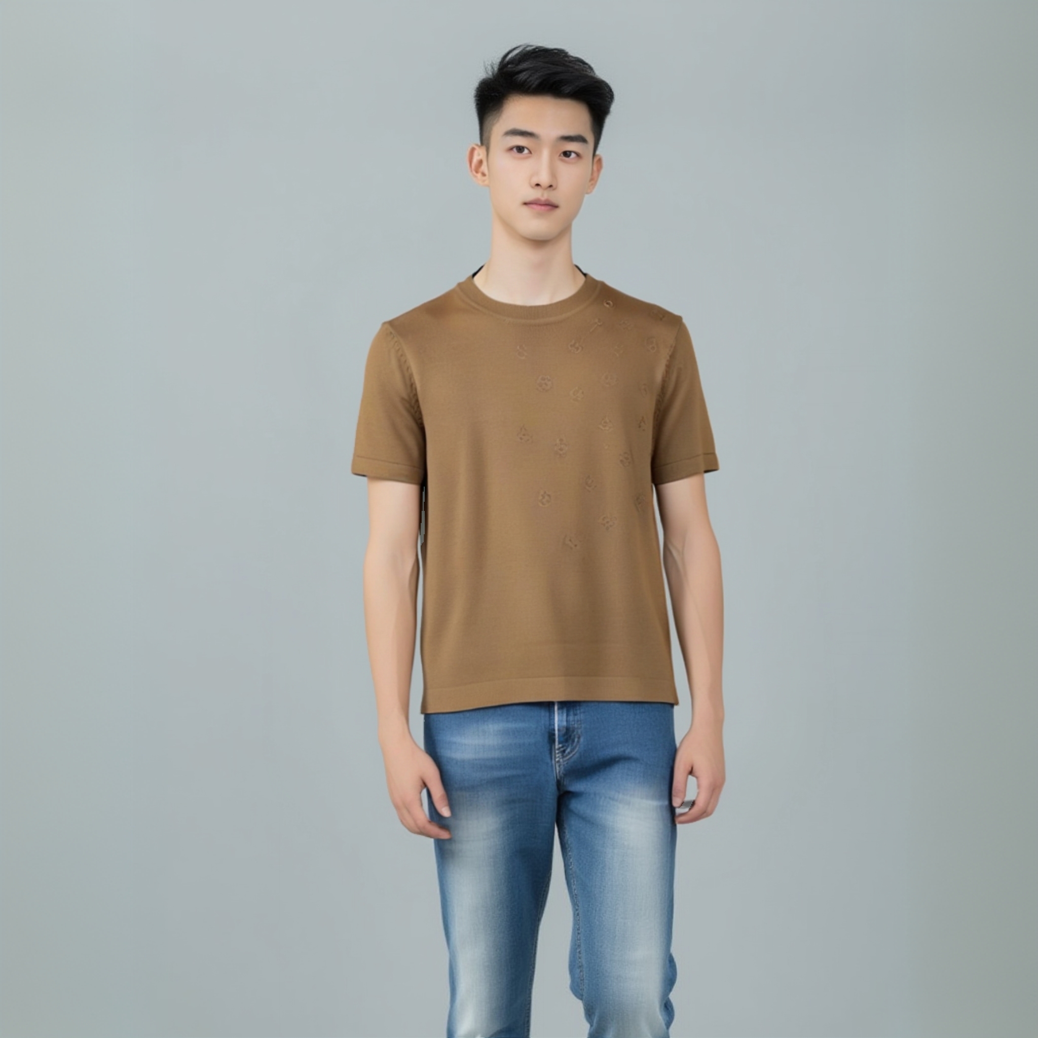 欧版钢印烫钻短袖针织日常男士轻奢圆领针织半袖简约百搭针织衫