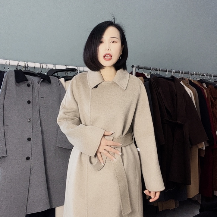 双面呢大衣燕麦色一粒扣M码