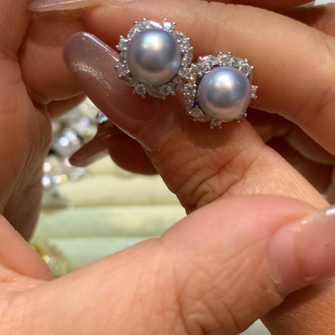 海水珍珠耳饰银S925镶嵌