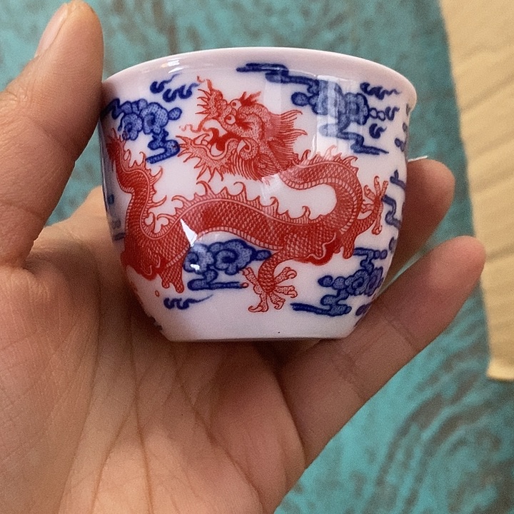 摆件陶红稀土矾红龙小缸杯