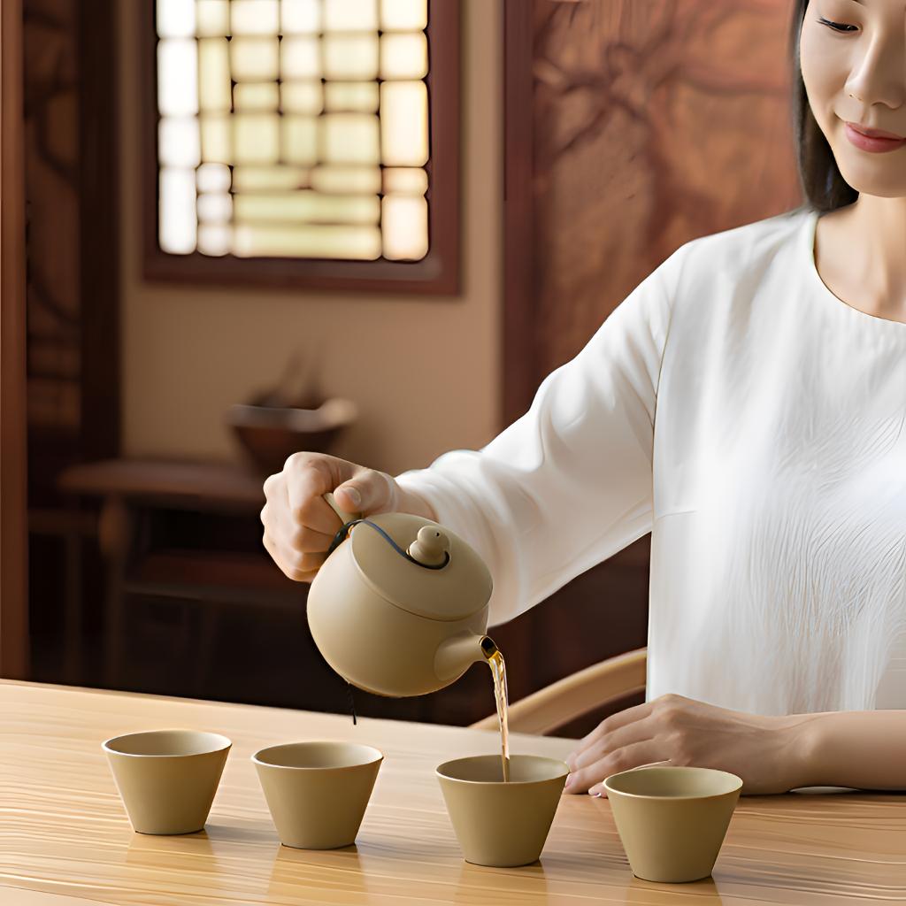 【朱】250ml黄金段泥汉瓦   一壶四杯