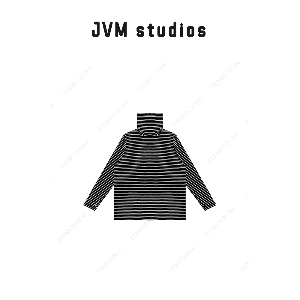 JVM新款条纹堆堆领弹力亲肤拉塞尔羊毛打底衫50517