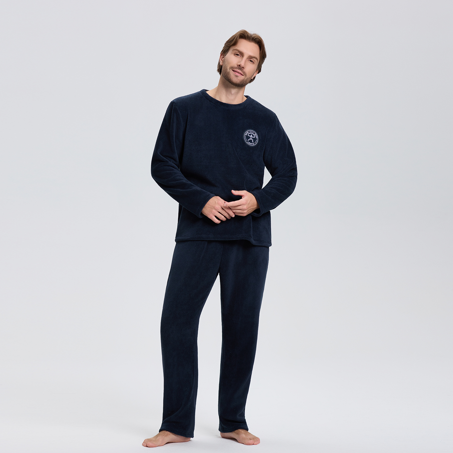 男士秋冬珊瑚绒睡衣简约宽松双面法兰绒加绒加厚保暖柔软居家必备