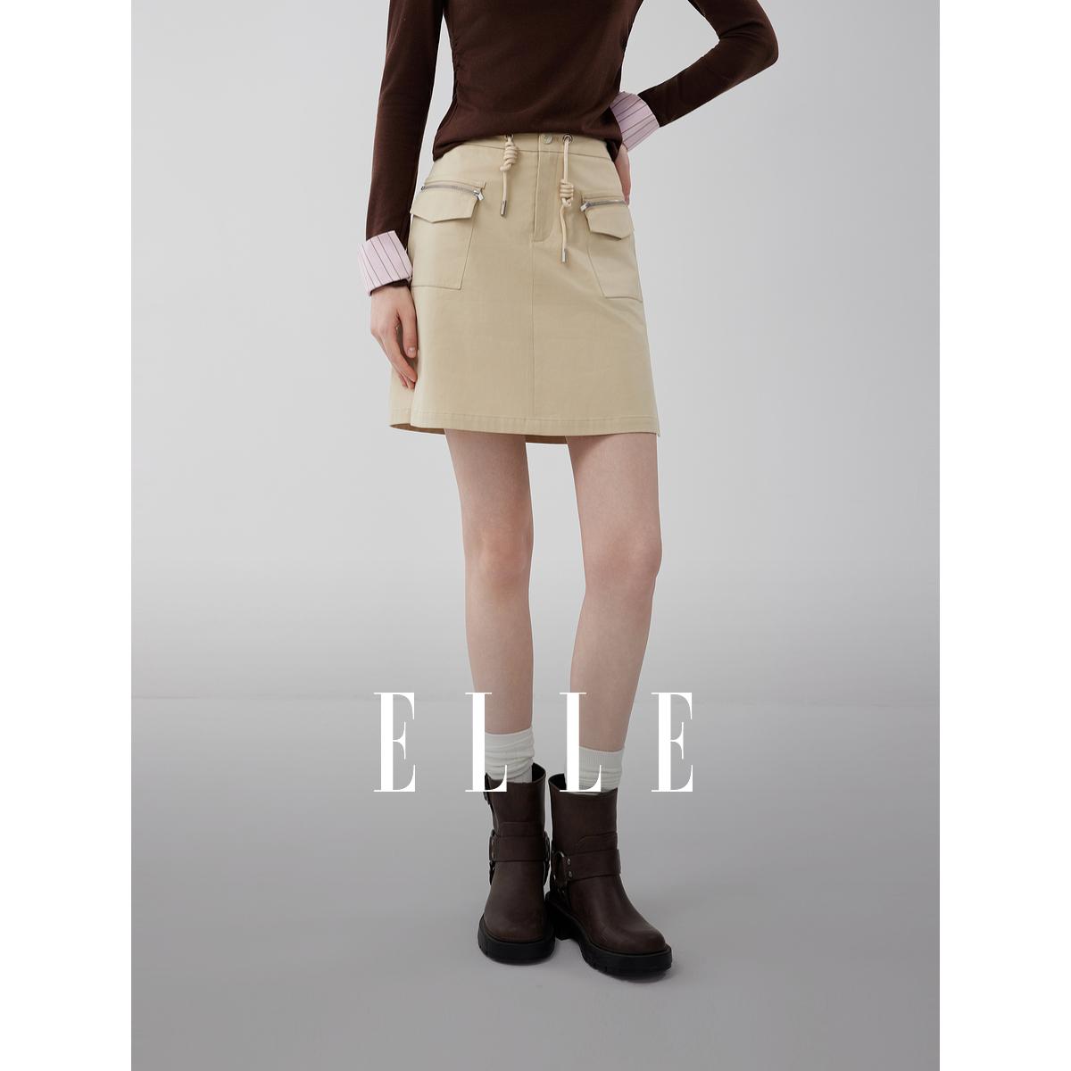 ELLE女装工装风半身裙2025秋季新款小个子显瘦时髦短裙ER52660