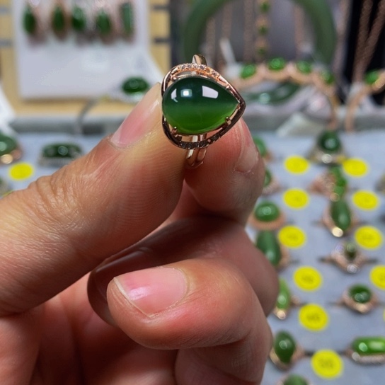 和田玉（碧玉）戒指银S925镶嵌