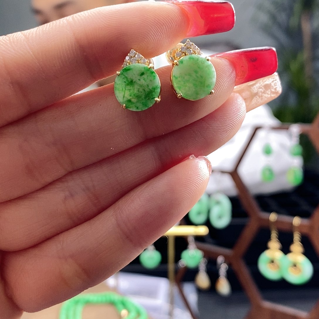 翡翠耳饰银S925镶嵌翡翠