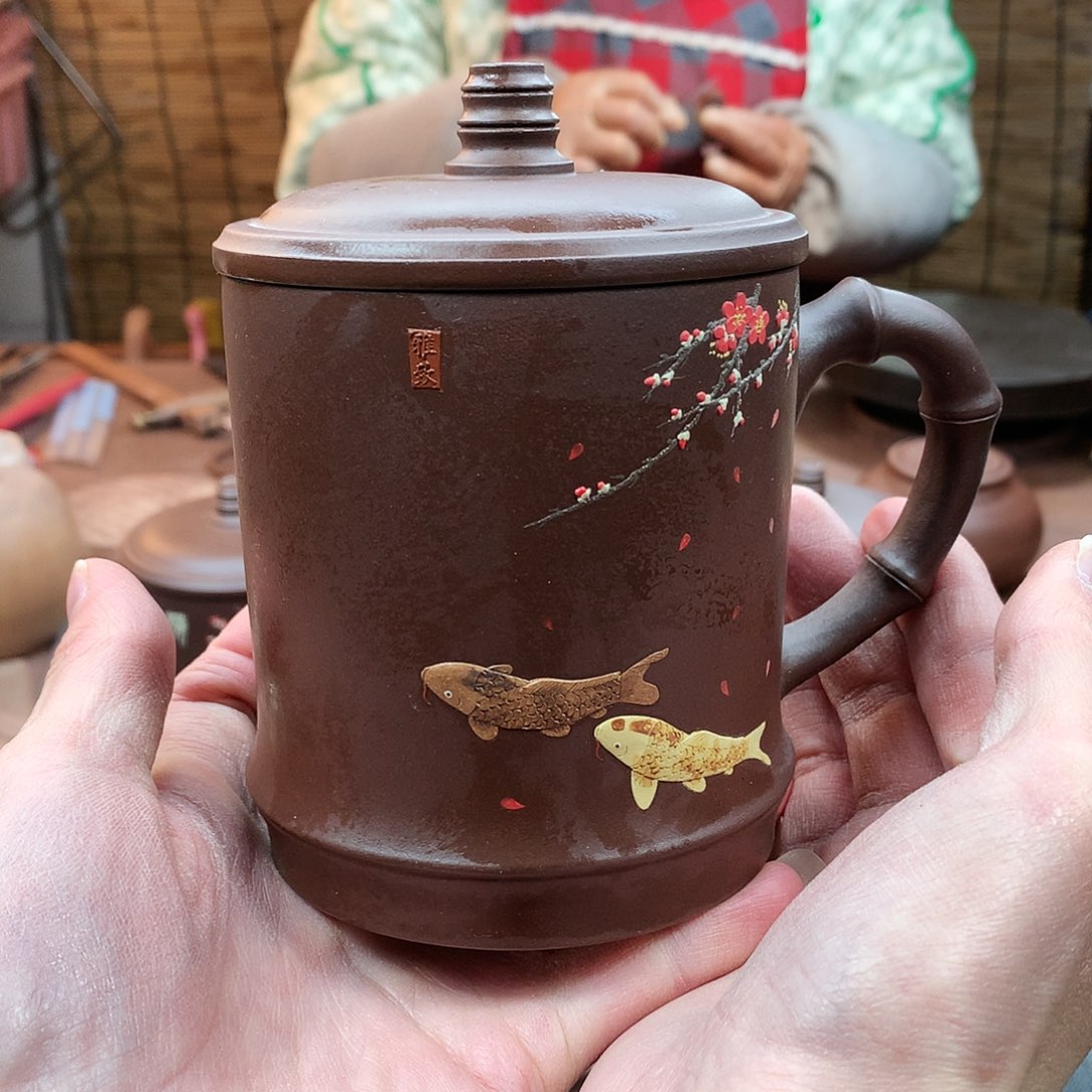 紫砂茶壶y****e年年有余 盖杯