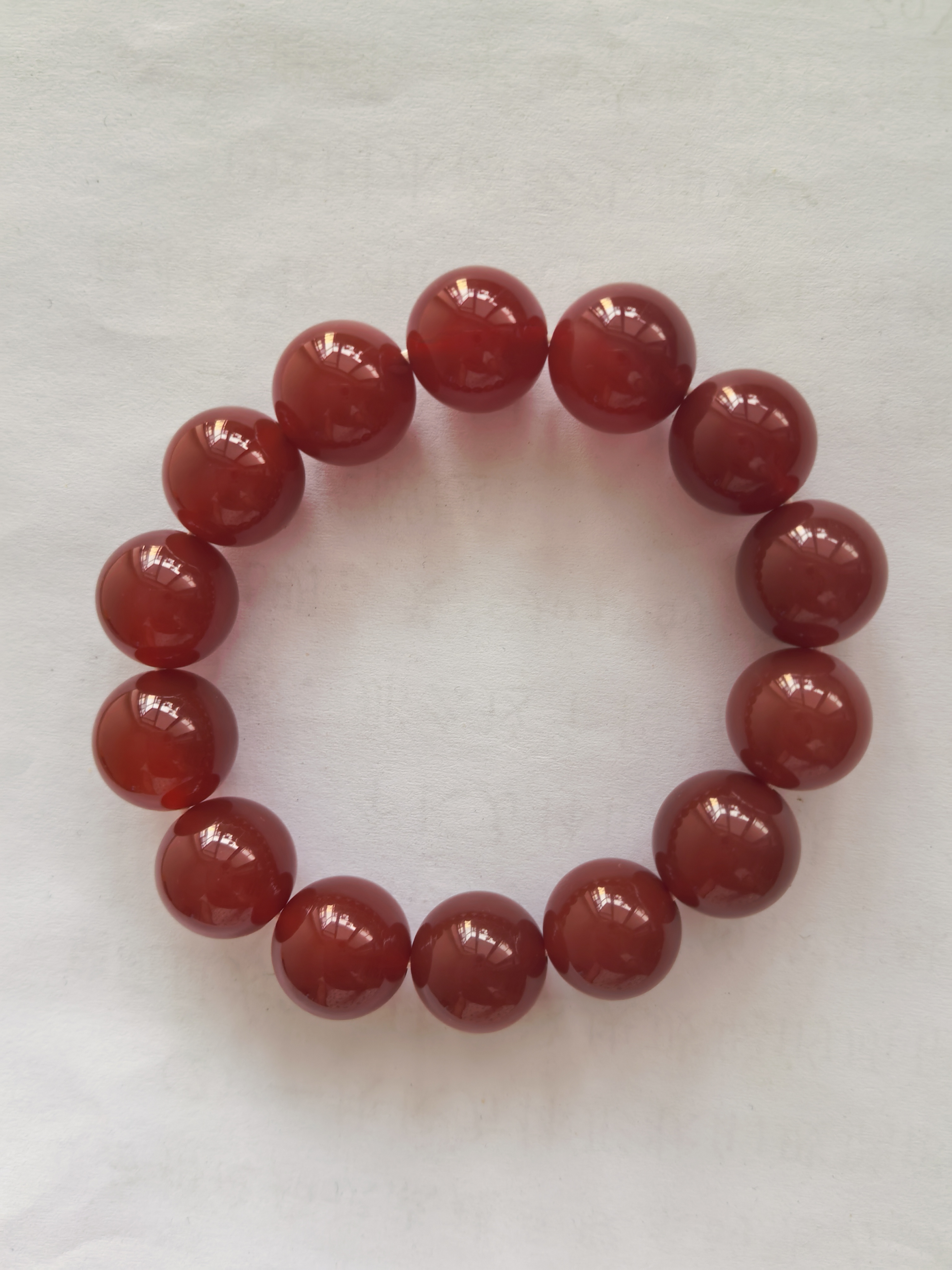 天然玉石玛瑙红色手串14mm情侣款玉髓玛瑙圆珠手链