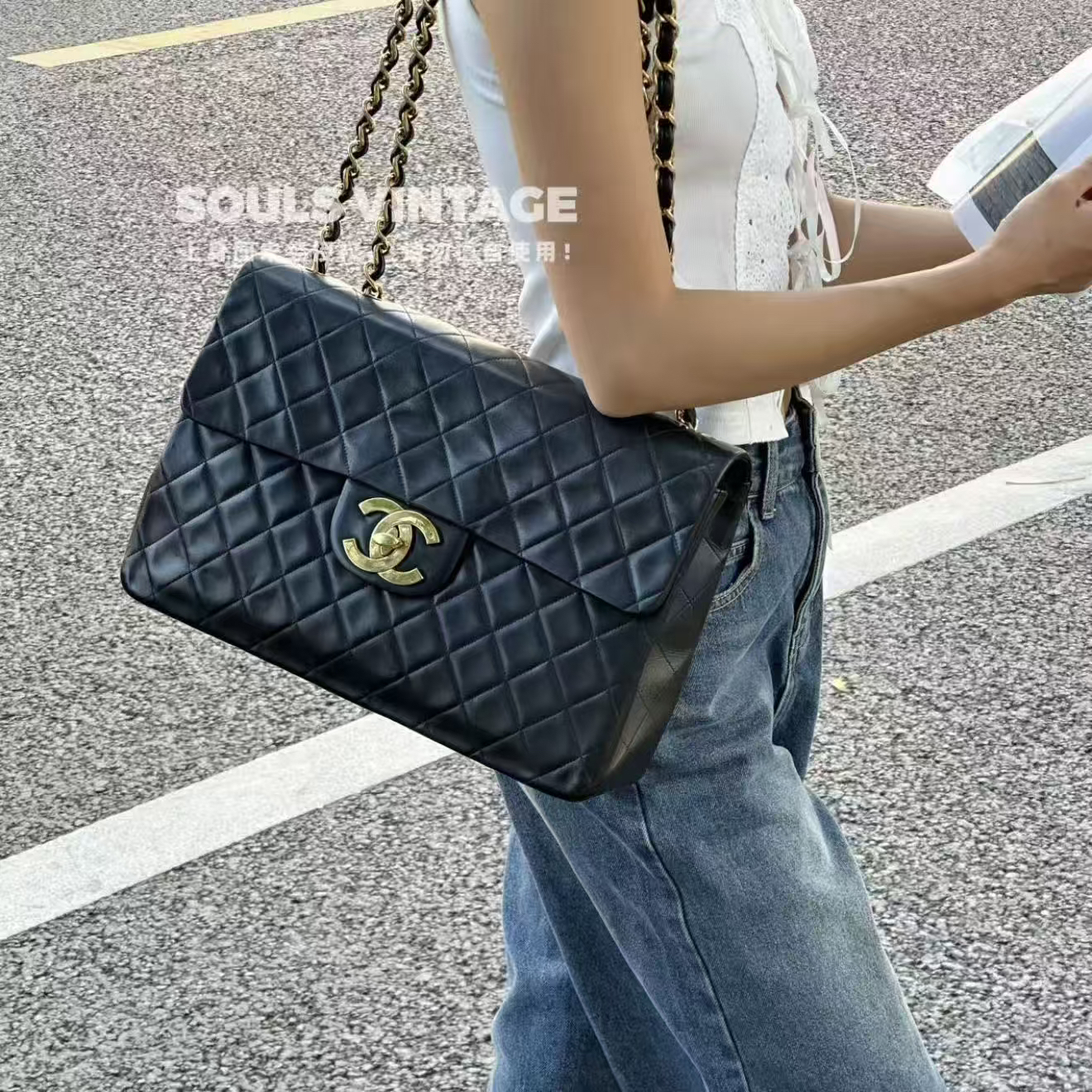 95新 Chanel/香奈儿 Chanel 黑金 羊皮 贝嫂34/620100678