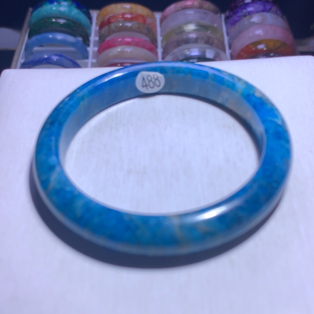 手镯水晶银S925镶嵌蓝磷灰60.2圈488