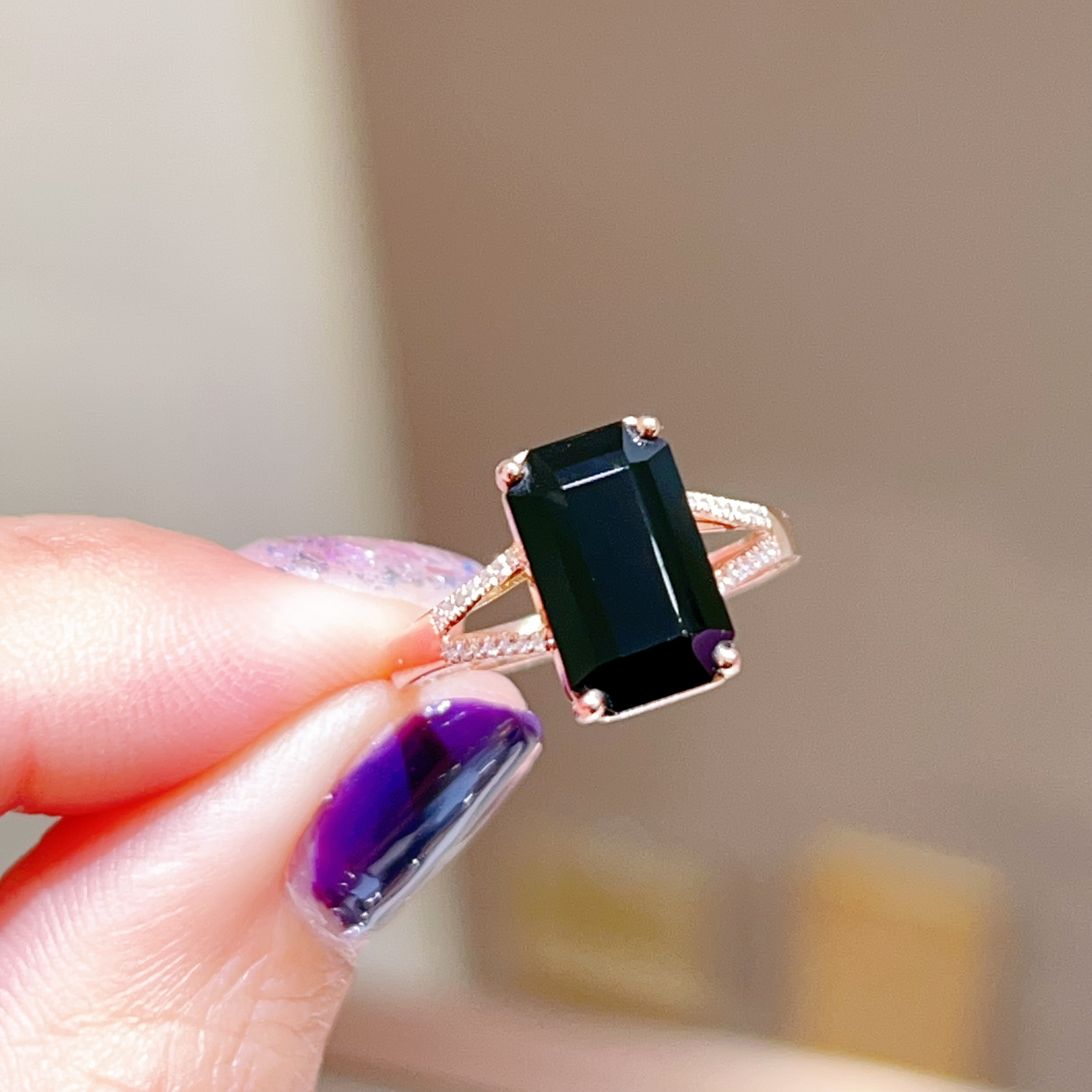 3.09ct 18k玫瑰金碧玺戒指 黑色 2580