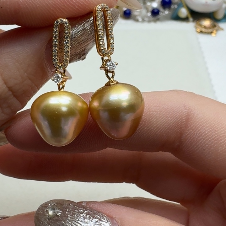 海水珍珠耳饰银S925镶嵌