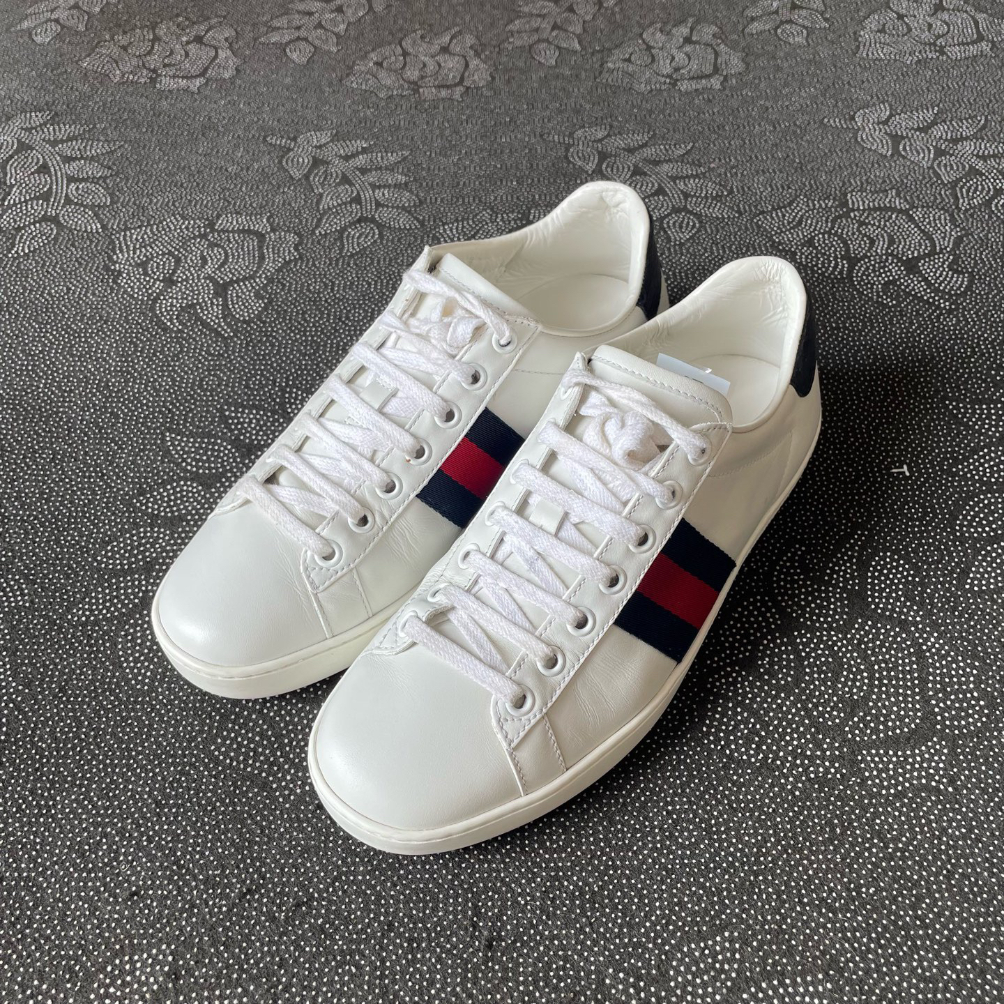 99新 GUCCI/古驰 红蓝织带小白鞋/36码/无盒