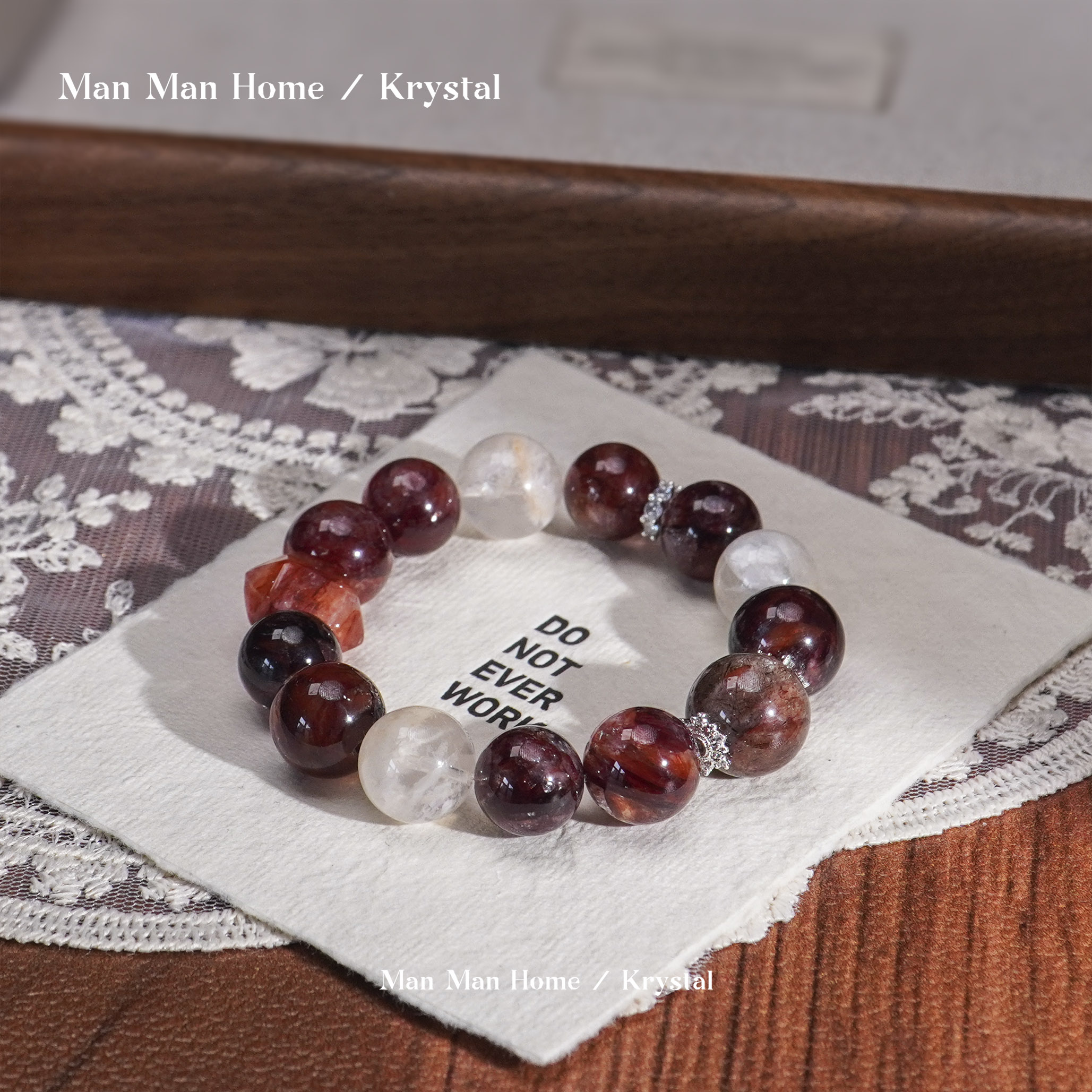 MMJ720【红颜】暖暖家天然雪花幽灵牛血红胶花水晶手链多样性发货