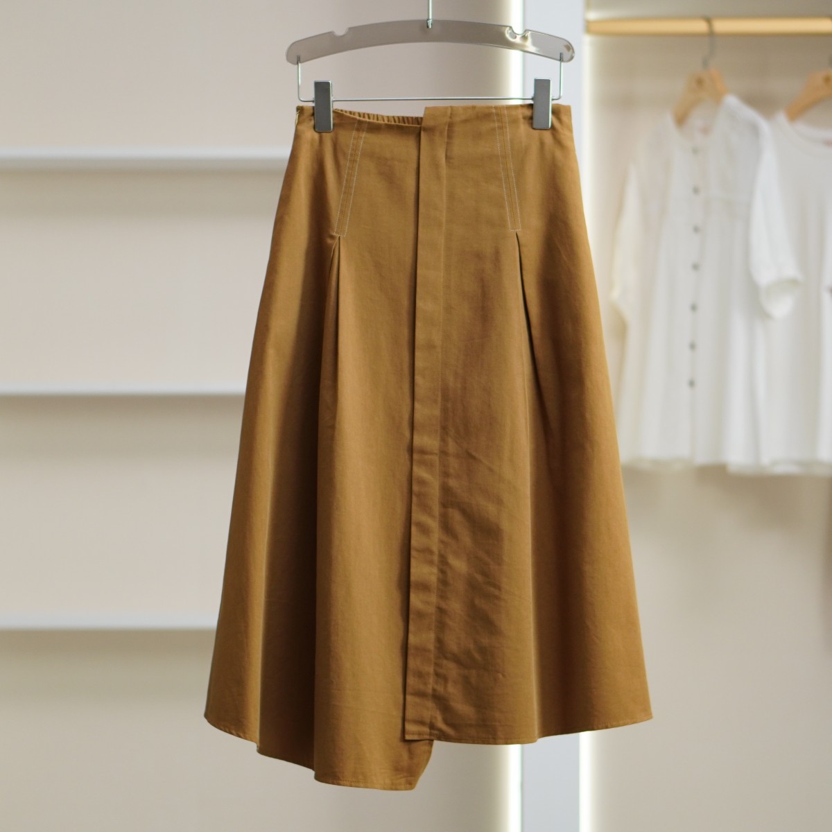 【诗M】E205-5 女装春夏气质简约压线半身裙茶棕色2313031