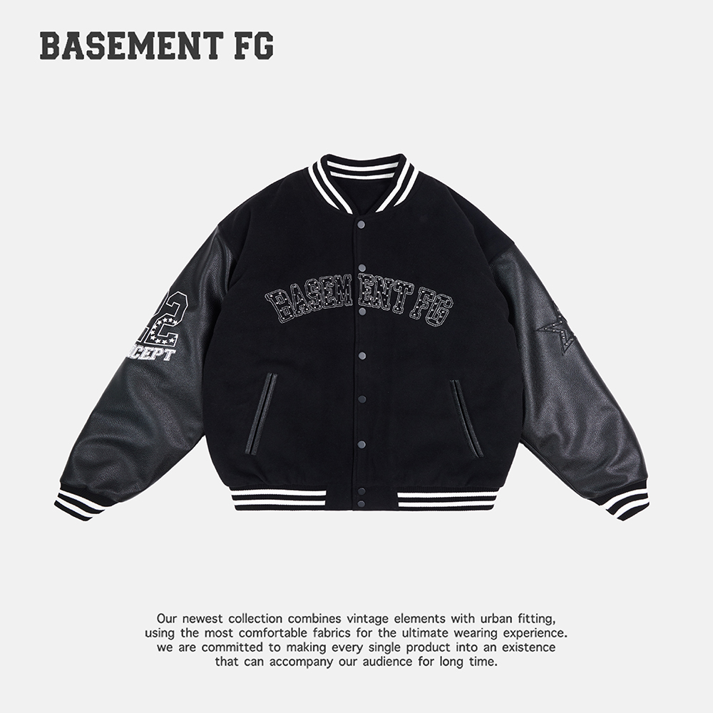 BASEMENT FG美式复古黑色薄棉服休闲情侣中性宽松232100069001165
