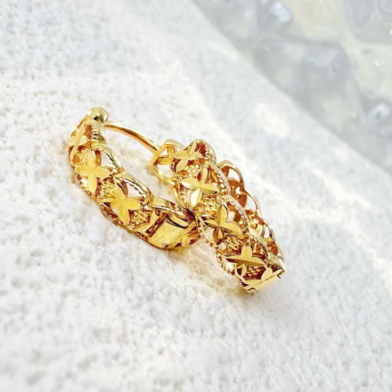 925银耳饰  金色车花编织纹女款文艺气质耳扣耳饰 X018