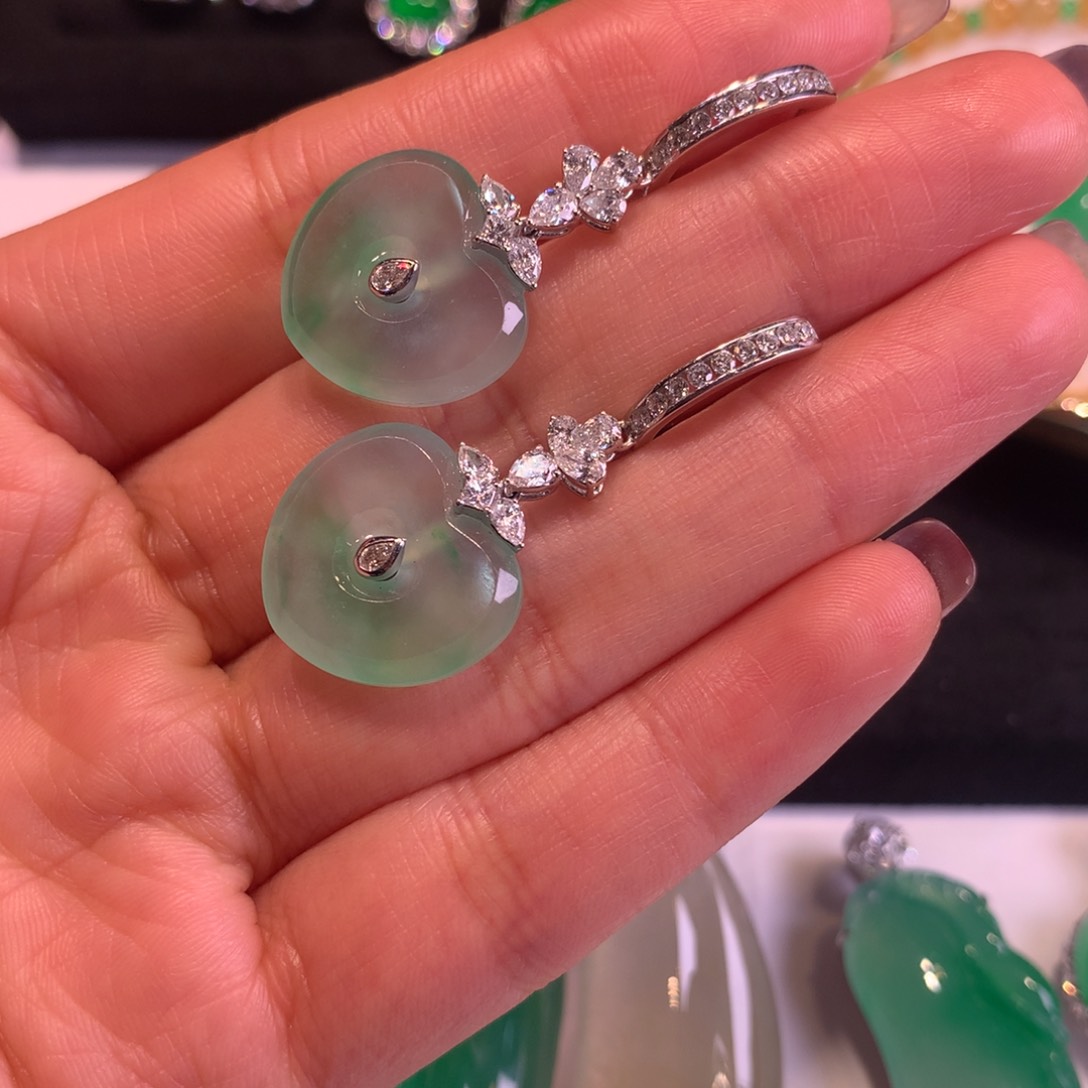 翡翠耳饰18K金镶嵌耳环